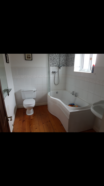 Please help me with my family bathroom! L-shaped shower bath or straight?