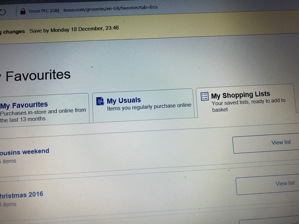 To hate that Tesco online stopped Lists!