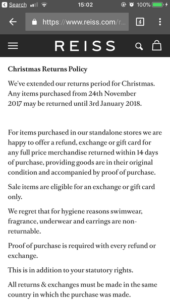 Reiss returns policy