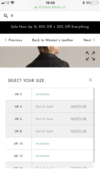 All Saint bales biker reduced to £152