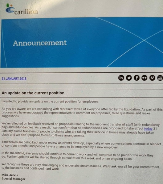 AIBU to be really annoyed by Carillion's feet dragging?!