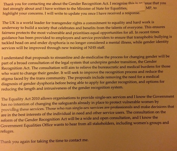Response from my MP
