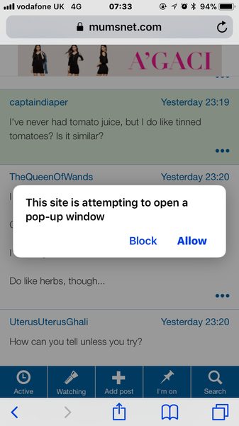 “This site is attempting to block a pop up”