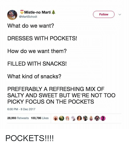 To want to buy a dress with pockets