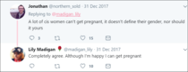 I stand corrected Lilly M can get pregnant