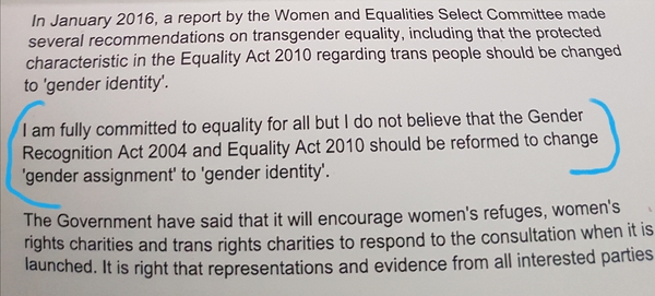 Response from MP about GRA and Self-ID...
