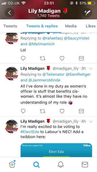 Does Lily Madigan ever discuss women's issues
