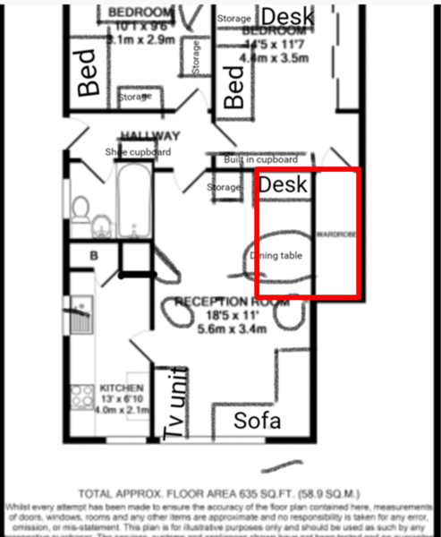 Living in a tiny flat. Help me utilise the space please! Floor plan included