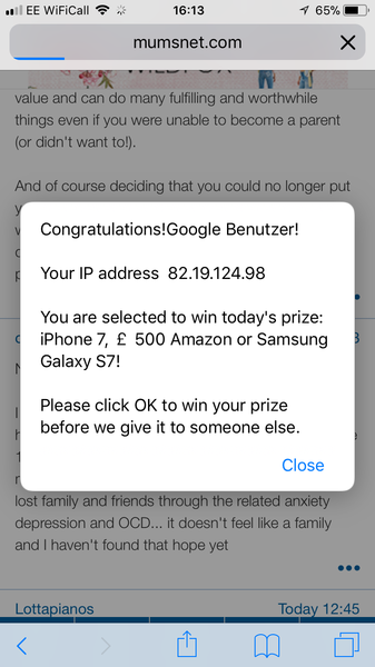 Anyone else getting this Pop up redirection scam?