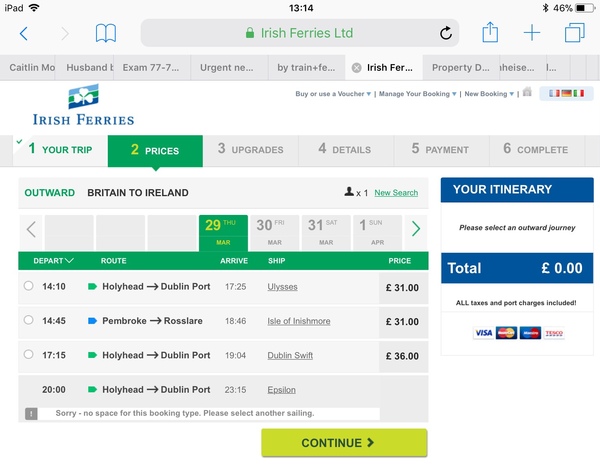 Urgent need to get to Dublin today
