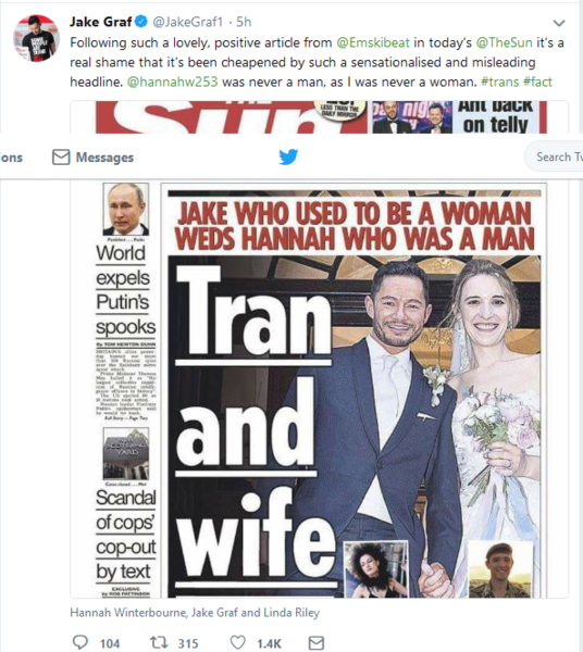 The Sun transwedding headline