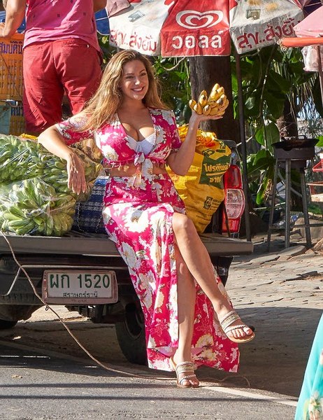Kelly Brooks floral crop top and maxi skirt