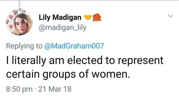 Lily Madigan, the Labour woman's officer, has blocked a transwoman