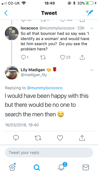Madigan wants to be searched by a woman