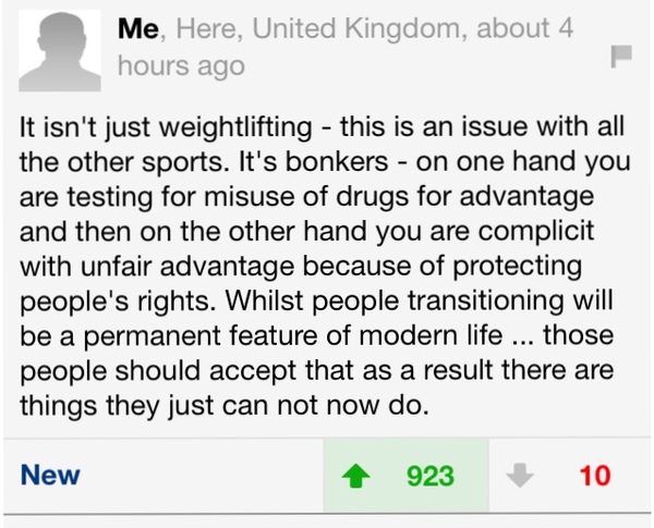 Transgender Weightlifter Story in Daily Mail! - will they let the comments through?