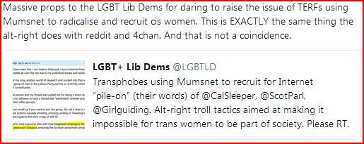 The Lib Dem LGBT twitter feed is annoyed at Mumsnet