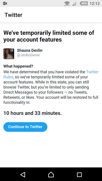 Blocked by twitter for no reason