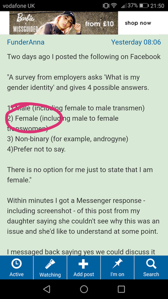 My daughter perceives me as 'bigoted' re transgender issues.