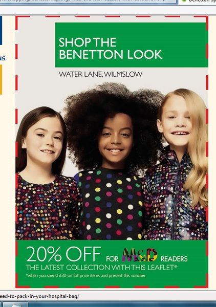Benetton Wilmslow 20% off voucher