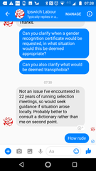 Rude messages from Labour representative re: GRC