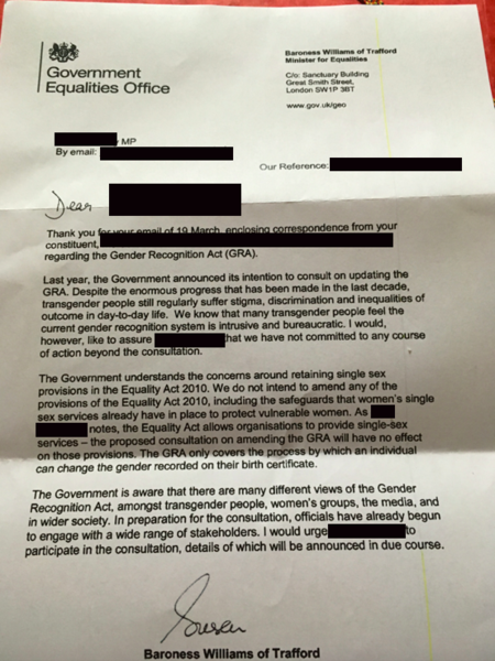 Response received from Minister via MP