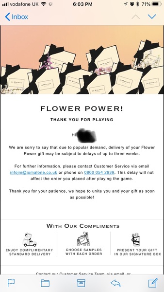 New Jo Malone game starting 14/5
