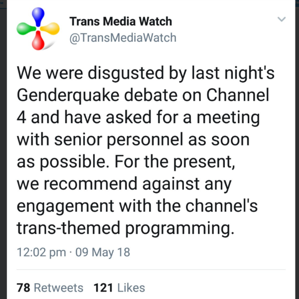 Channel 4's Genderquake Debate is heavily criticised/ boycotted(?) by prominent transgender activists & allies .