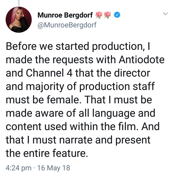 Munroe Bergdorf 'What Makes a Woman' Channel 4 16/5