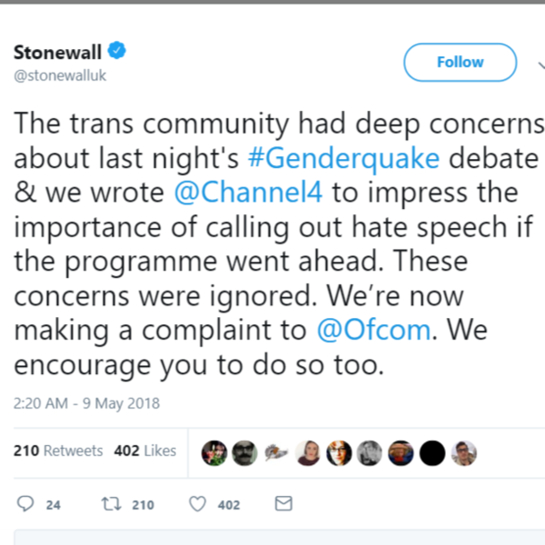 Channel 4's Genderquake Debate is heavily criticised/ boycotted(?) by prominent transgender activists & allies .