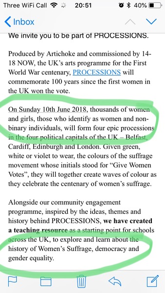Inclusion of ‘those who identify as women and non-binary’ in suffrage commemoration