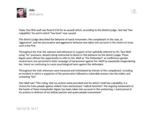 Strong words from feminists unhappy with trans exclusionary ideology..