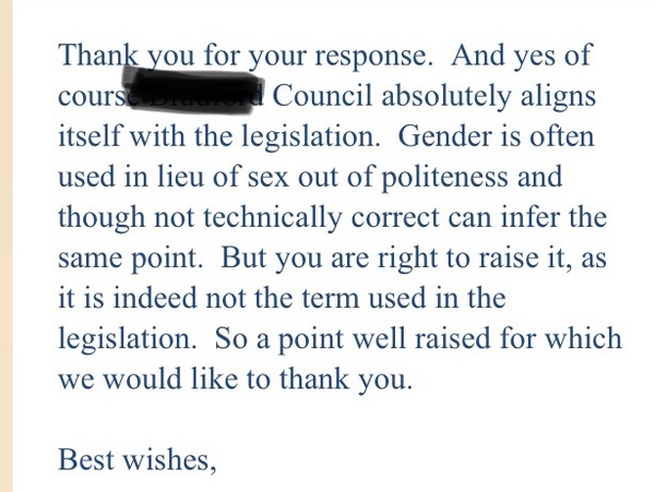 Does your Local Authority Equality Policy exclude sex as a protected characteristic?