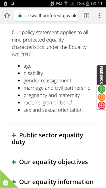 Does your Local Authority Equality Policy exclude sex as a protected characteristic?