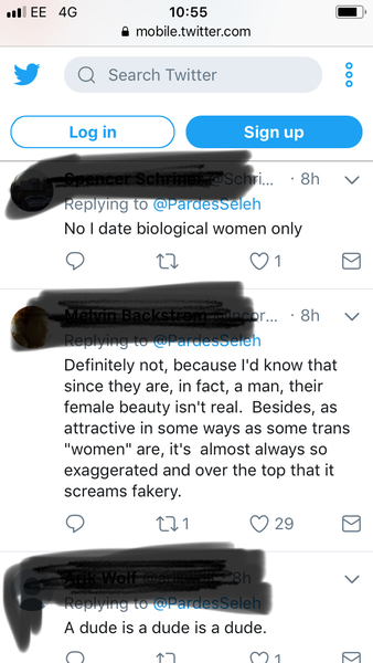 Alert the TRAs! Transphobia against transwomen!
