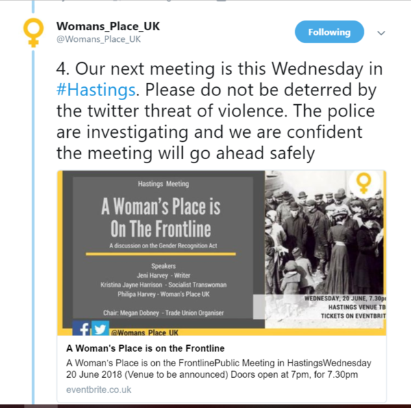 Woman's Place UK meeting threatened with "device"