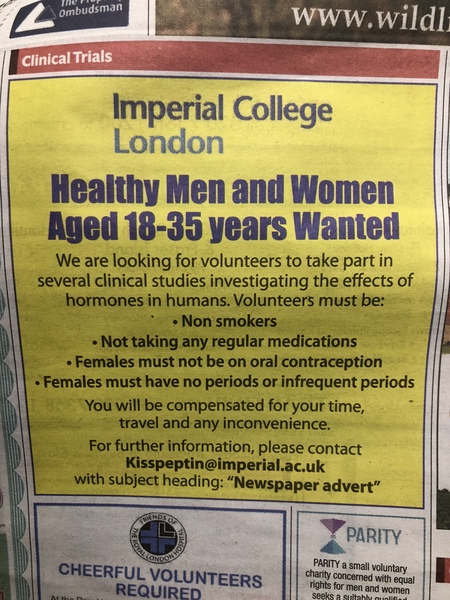 Does this ad for clinical studies volunteers seem odd to you?