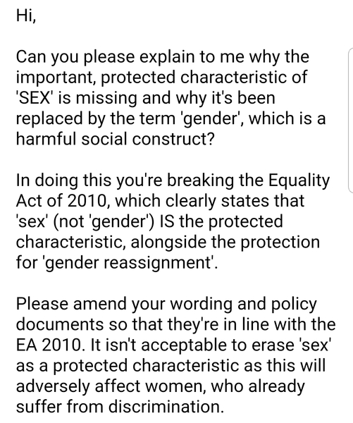 Does your Local Authority Equality Policy exclude sex as a protected characteristic?