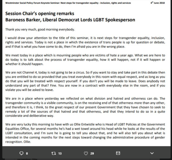 Westminster Social Policy forum today  'Next steps for transgender Equality' #WSPFEvents