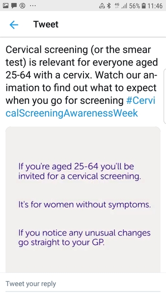 Had a reply from CRUK re "cervix havers"