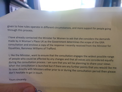 Response from my female Labour MP supporting the demands of A Woman's Place
