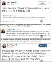 To think Lord Sugar should be sacked from the BBC for his tweet?
