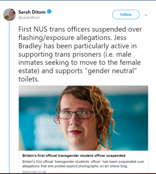 Jess Bradley, first transgender student officer, suspended after flashing photos