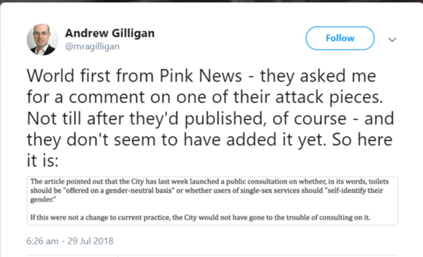 City of London's sneaky 'Consultation' to end its Single Sex Spaces in Sunday Times