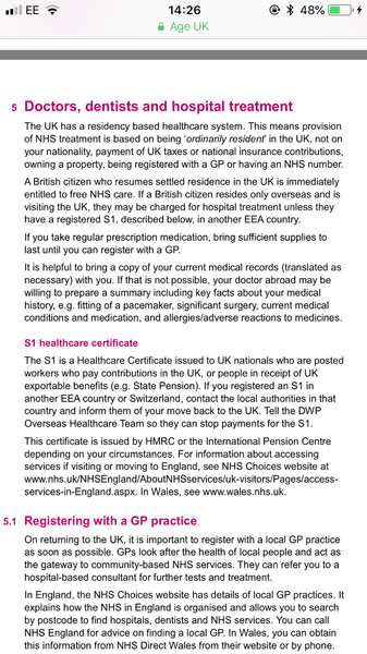 At ex pat neighbour and NHS use
