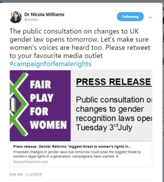 Fairplay for Women Press release re Govt. Consultation on GRA being announced tomorrow