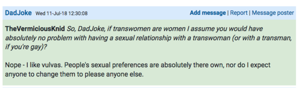 To post on trans issues in the Feminist Chat forum?
