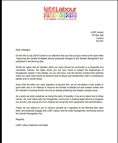 LGBT Labour sending out Orwellian letters to Morning Star letter signatories