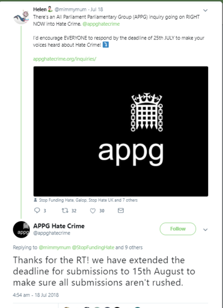 Urgent! APPG on Hate Speech/Crime Submit up to 2500 word by Weds 15th August