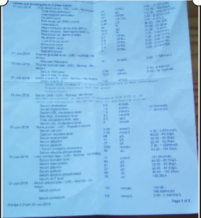 Blood test results