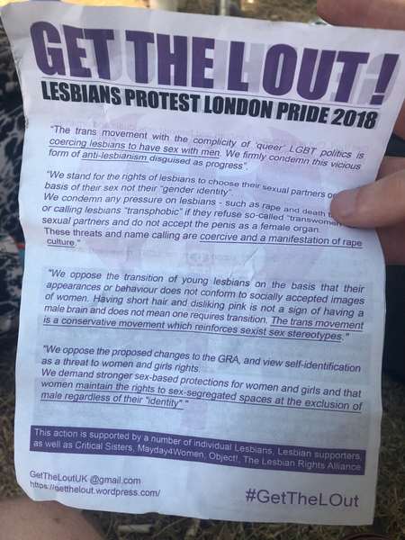 Lesbians protest at London Pride #getthelout